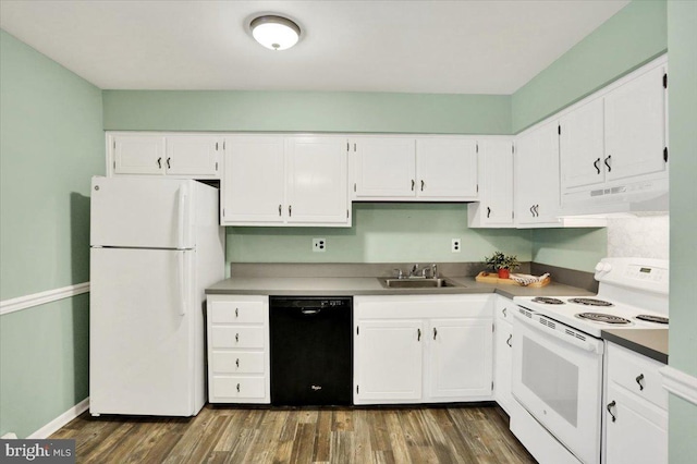 306 Walnut Rdg, Pottstown, PA 19464 - kitchen featuring white appliances, under cabinet range hood, white cabinets, and dark wood-style floors