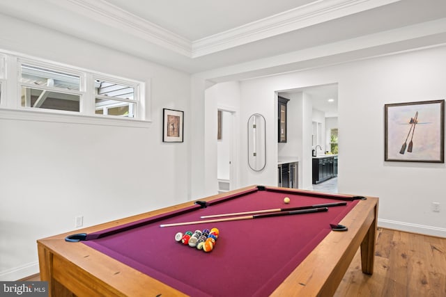 1227 Cross Rd, Annapolis, MD 21403 - rec room with pool table, light wood finished floors, crown molding, and wine cooler