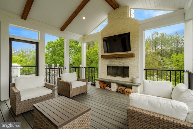 40928 Arcadian Pond Ct, Aldie, VA 20105 - deck featuring an outdoor living space with a fireplace