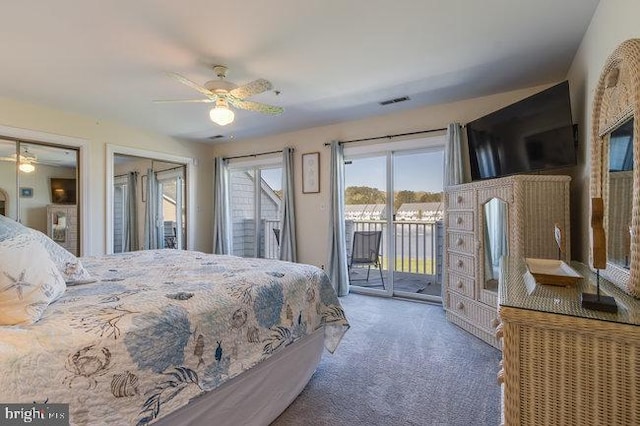 9707 Village Ln Unit 9704-4, Ocean City, MD 21842 - carpeted bedroom with access to exterior and ceiling fan