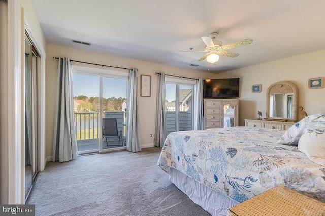 9707 Village Ln Unit 9704-4, Ocean City, MD 21842 - carpeted bedroom featuring access to outside and ceiling fan