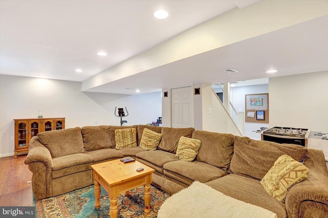 64 S 3rd St, New Freedom, PA 17349 - living area featuring wood finished floors, recessed lighting, and stairs