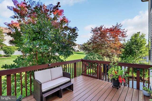 64 S 3rd St, New Freedom, PA 17349 - wooden terrace featuring outdoor lounge area and a lawn