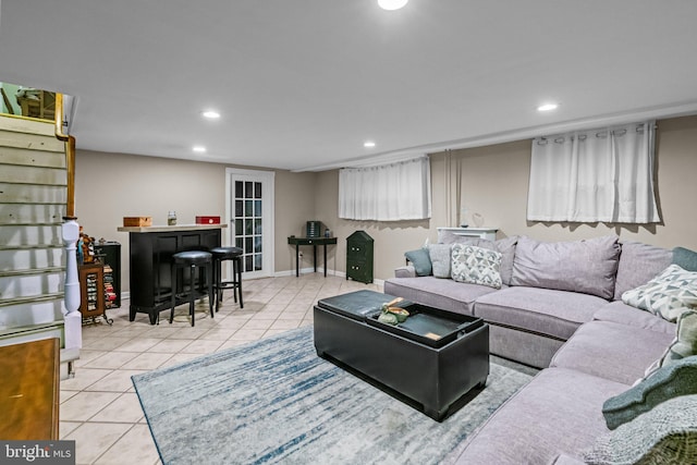 613 Arbor Rd, Cheltenham, PA 19012 - tiled living area with a bar and recessed lighting
