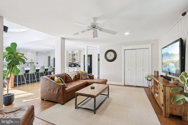 1118 Dorset Dr, West Chester, PA 19382 - living area with a ceiling fan, light wood-style flooring, and recessed lighting