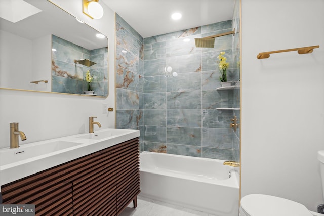 7632 Fayette St, Philadelphia, PA 19150 - full bathroom with shower / bathtub combination, double vanity, a skylight, recessed lighting, and tile patterned floors