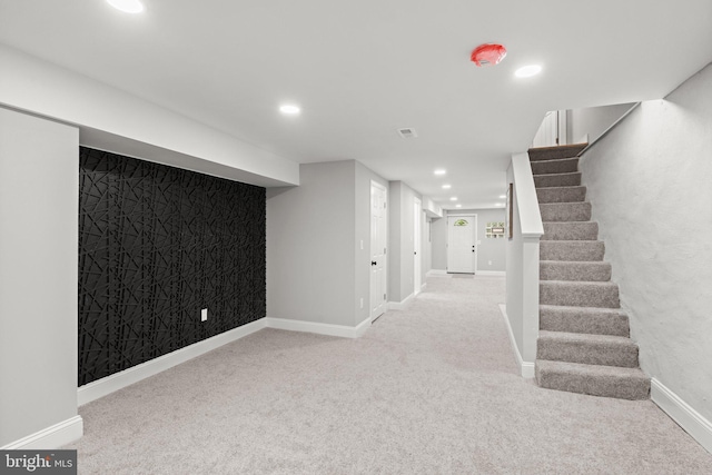 7632 Fayette St, Philadelphia, PA 19150 - finished basement with recessed lighting, carpet, and stairs