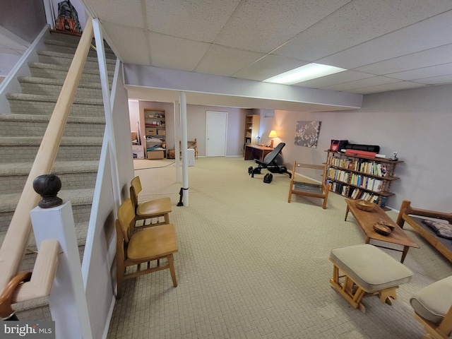 7 E Cardiff Ct, Newark, DE 19711 - living area with a drop ceiling, carpet, and stairs