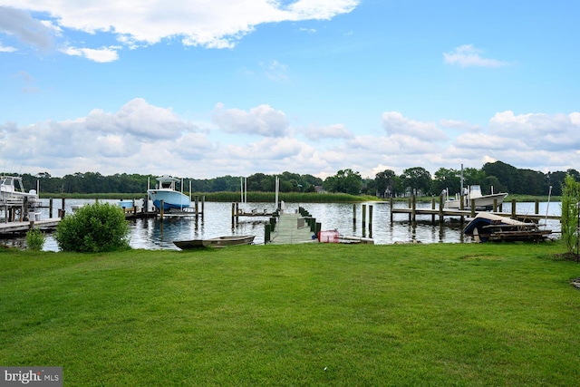 644 Chester River Beach Rd, Grasonville, MD 21638 - dock area featuring boat lift, a yard, and a water view