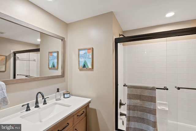 10915 Lamplighter Ln, Potomac, MD 20854 - full bath featuring a shower with shower door, vanity, and recessed lighting