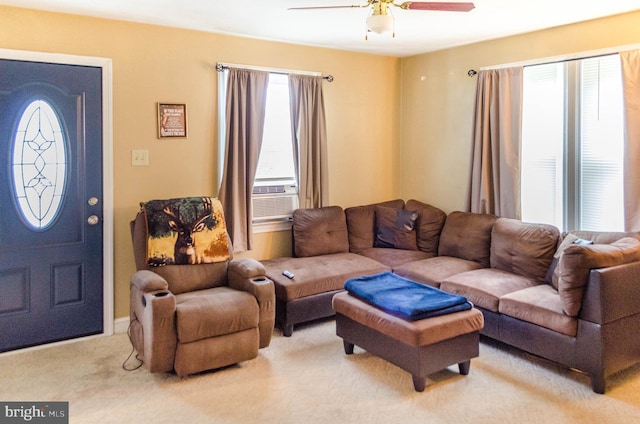 556 Hillcrest Rd, York, PA 17403 - living room featuring ceiling fan, carpet floors, and cooling unit