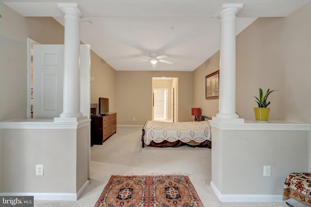 20810 Noble Ter Unit 104, Sterling, VA 20165 - bedroom featuring decorative columns, light carpet, and a ceiling fan