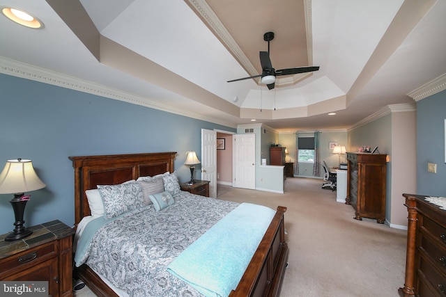 366 High St, Souderton, PA 18964 - bedroom featuring a tray ceiling, light carpet, ornamental molding, and recessed lighting