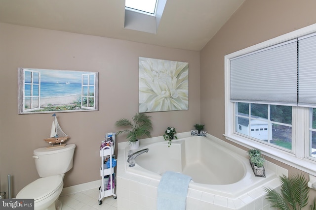 366 High St, Souderton, PA 18964 - bathroom with a bath, a skylight, tile patterned floors, and lofted ceiling