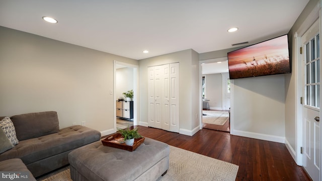 16 E Jefferson St, Newtown, PA 18940 - living room with dark wood-style flooring and recessed lighting