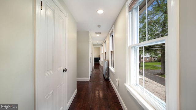 16 E Jefferson St, Newtown, PA 18940 - hallway featuring plenty of natural light, dark wood-style floors, recessed lighting, and radiator