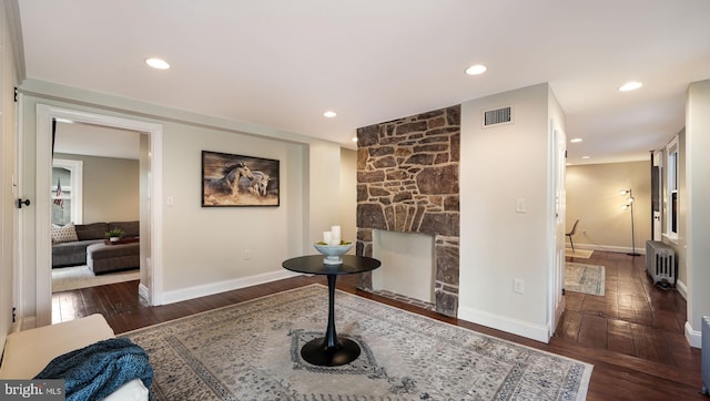16 E Jefferson St, Newtown, PA 18940 - corridor with radiator heating unit, wood-type flooring, and recessed lighting