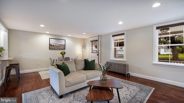 16 E Jefferson St, Newtown, PA 18940 - living room with radiator, wood-type flooring, recessed lighting, and plenty of natural light
