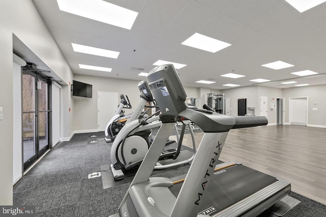 960 Fell St Unit 609, Baltimore, MD 21231 - gym with wood finished floors and a drop ceiling