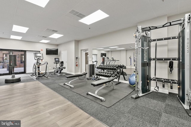 960 Fell St Unit 609, Baltimore, MD 21231 - workout area with wood finished floors and a drop ceiling