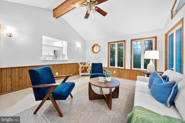 12779 Lost Creek Ct, Manassas, VA 20112 - carpeted living area with wainscoting, wooden walls, and ceiling fan