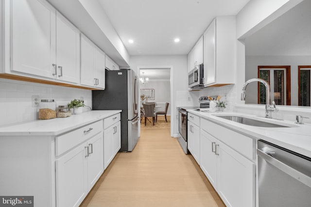 12779 Lost Creek Ct, Manassas, VA 20112 - kitchen with appliances with stainless steel finishes, recessed lighting, white cabinets, tasteful backsplash, and light wood-style floors