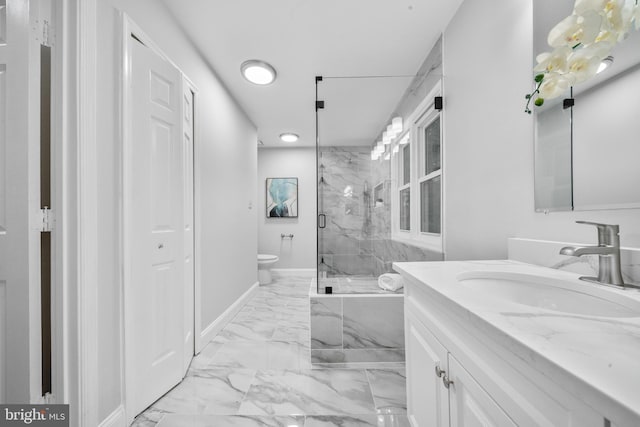 12779 Lost Creek Ct, Manassas, VA 20112 - full bathroom featuring marble look tile flooring, a marble finish shower, and vanity