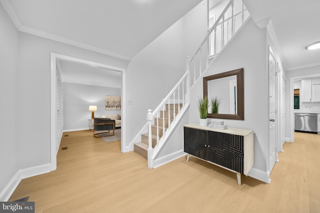 12779 Lost Creek Ct, Manassas, VA 20112 - stairway featuring ornamental molding and wood finished floors