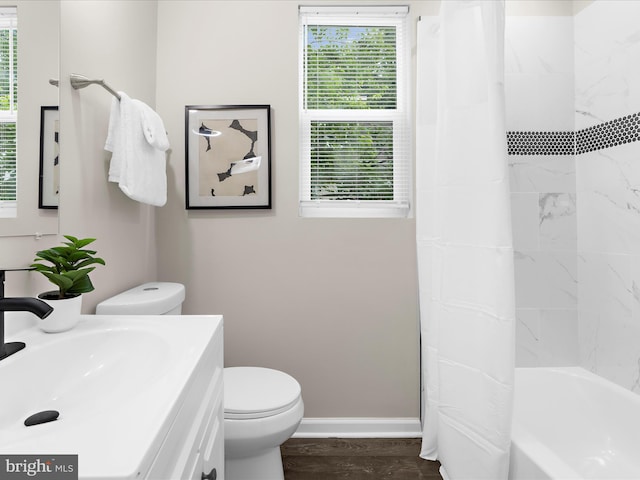 3708 Mohawk Ave, Baltimore, MD 21207 - full bath with vanity, shower / bath combination with curtain, and wood finished floors