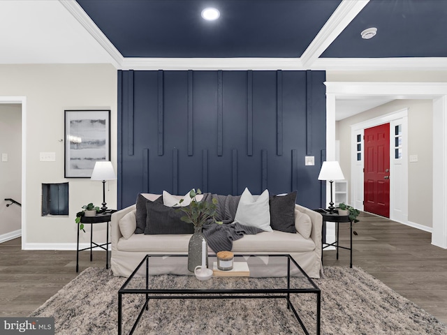 3708 Mohawk Ave, Baltimore, MD 21207 - living area featuring wood finished floors and crown molding
