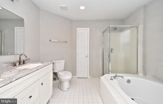 316 Wheatfield Cir, Hatfield, PA 19440 - full bathroom featuring vanity, a stall shower, a garden tub, tile patterned floors, and recessed lighting