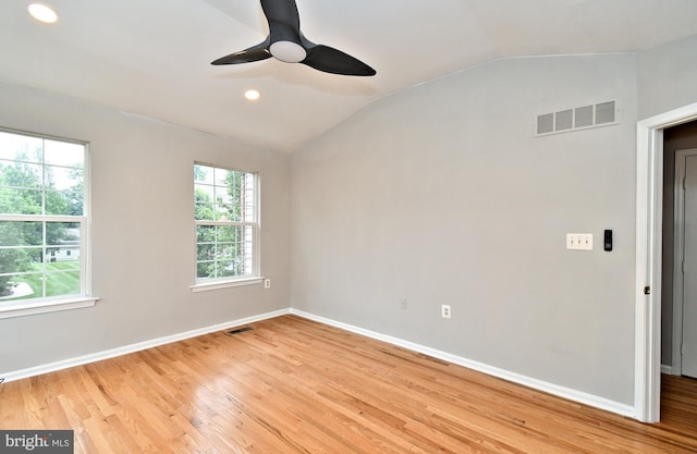 316 Wheatfield Cir, Hatfield, PA 19440 - spare room with vaulted ceiling, a ceiling fan, light wood-style floors, and recessed lighting