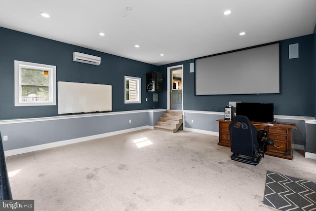 613 Main St, Langhorne, PA 19047 - home theater featuring a wall mounted AC, carpet, and recessed lighting
