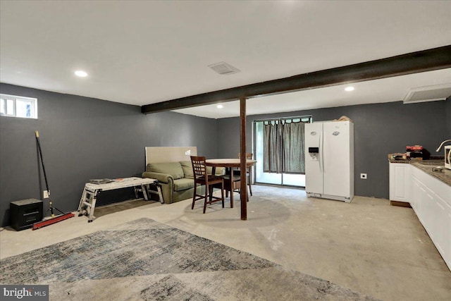 1048 Acorn, Stowe, PA 19464 - dining area with concrete floors, recessed lighting, and beamed ceiling