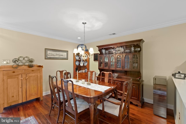 1305 S Branch Dr, Whitehouse Station, NJ 08889 - dining area featuring a chandelier, dark wood-style flooring, and ornamental molding