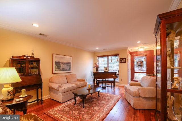 1305 S Branch Dr, Whitehouse Station, NJ 08889 - living area featuring ornamental molding, wood finished floors, and recessed lighting