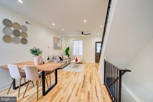 921 S Conestoga St, Philadelphia, PA 19143 - dining area featuring recessed lighting, light wood-style flooring, and a ceiling fan