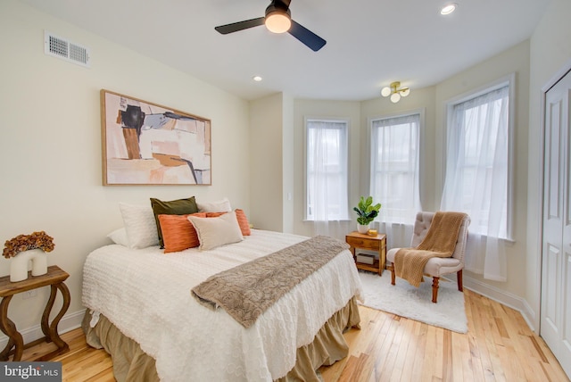 921 S Conestoga St, Philadelphia, PA 19143 - bedroom featuring light wood-style flooring, recessed lighting, and ceiling fan
