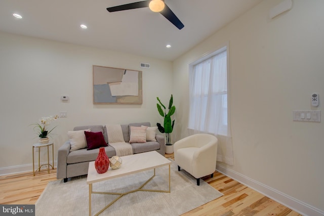 921 S Conestoga St, Philadelphia, PA 19143 - living room with ceiling fan, light wood-style flooring, and recessed lighting