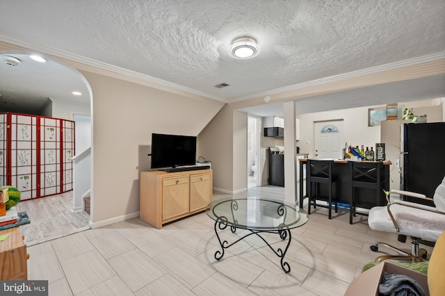 12330 Needlepine Ter, Silver Spring, MD 20904 - living area with crown molding, stairs, and recessed lighting
