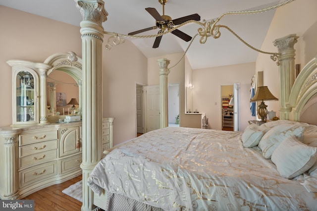 12330 Needlepine Ter, Silver Spring, MD 20904 - bedroom featuring wood finished floors, lofted ceiling, a spacious closet, decorative columns, and a ceiling fan