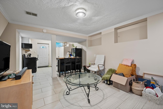 12330 Needlepine Ter, Silver Spring, MD 20904 - living room with ornamental molding and a textured ceiling