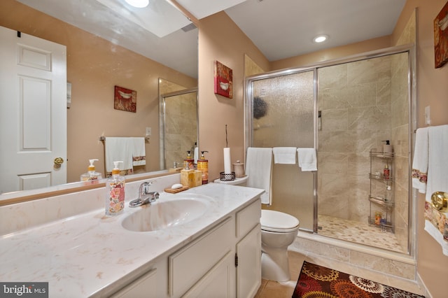 12330 Needlepine Ter, Silver Spring, MD 20904 - bathroom featuring vanity, tile patterned floors, a shower stall, and recessed lighting