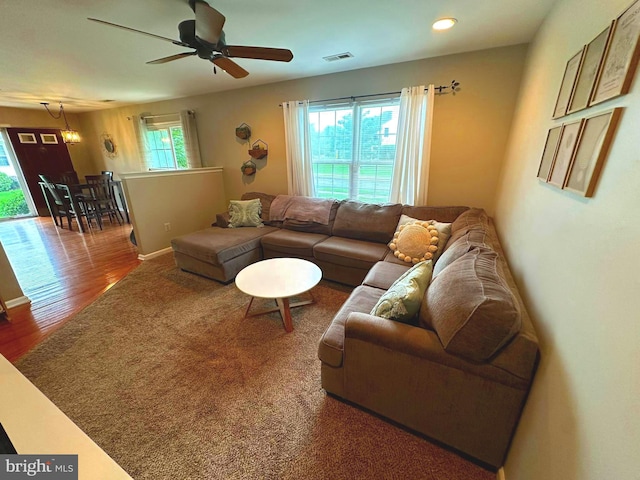 226 Prairie Ct, Quakertown, PA 18951 - living area with ceiling fan, wood finished floors, and recessed lighting