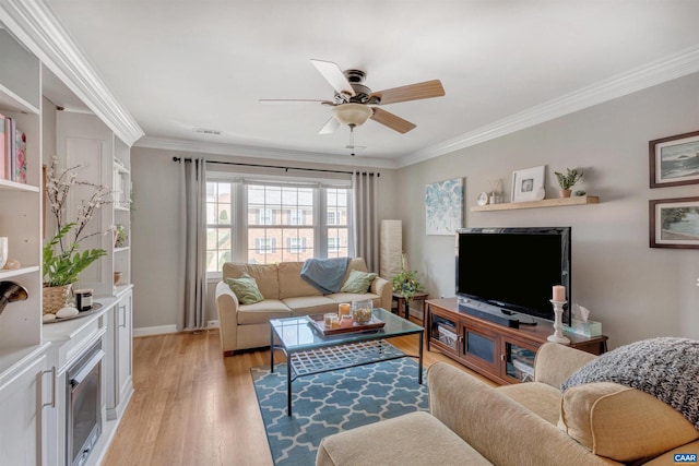 2421 Barracks Pl Unit 4, Charlottesville, VA 22901 - living room with a ceiling fan, ornamental molding, and light wood-type flooring