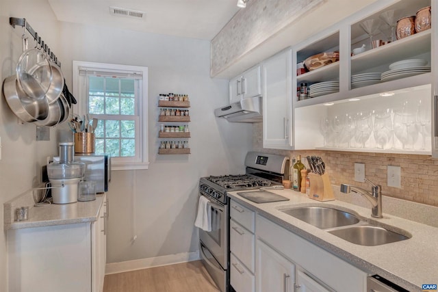 2421 Barracks Pl Unit 4, Charlottesville, VA 22901 - kitchen featuring gas range, under cabinet range hood, light countertops, and tasteful backsplash