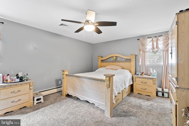 566 S Old Middletown Rd, Media, PA 19063 - bedroom with baseboard heating, light colored carpet, and a ceiling fan