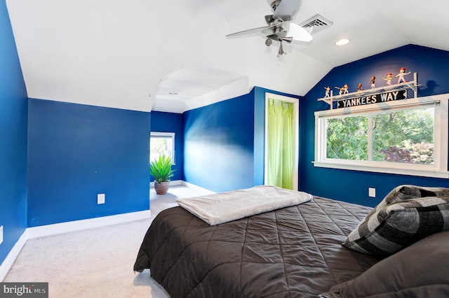 415 Grape St, Hammonton, NJ 08037 - carpeted bedroom with vaulted ceiling, ceiling fan, and recessed lighting