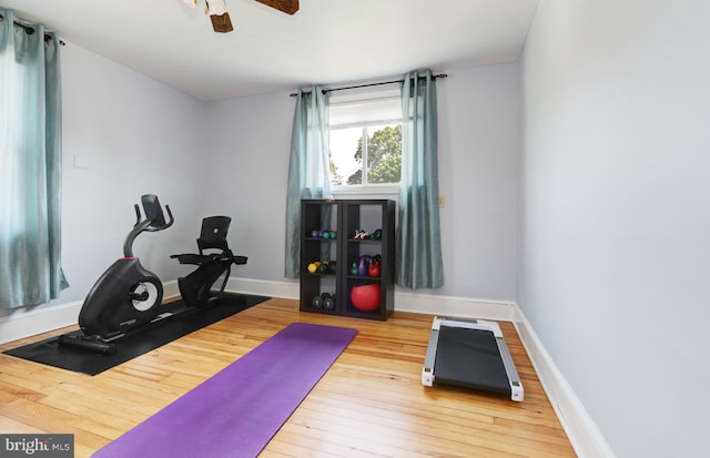 415 Grape St, Hammonton, NJ 08037 - exercise area featuring ceiling fan and wood finished floors