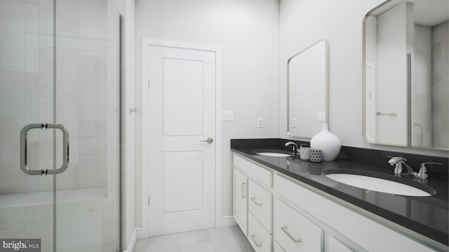 42227 Shining Star Sq, Ashburn, VA 20148 - bathroom with double vanity, a stall shower, and tile patterned flooring